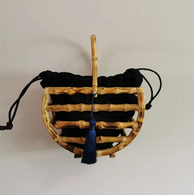 Luxury Women Tassel Woven Bag Bamboo Bag Stitching Hollow Bag