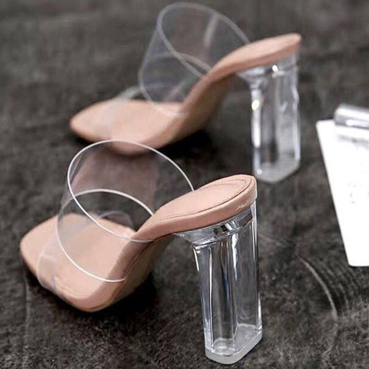 Women Pumps Sandals PVC Jelly Slippers Open Toe Clear High Heels Transparent Heels