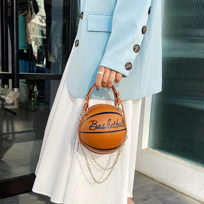 Basketball Shaped Crossbody Bag, Trendy Y2K Chain Shoulder Bag