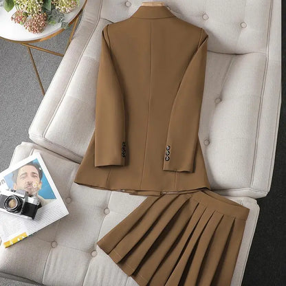 Skirt Two Piece Blazer Outfits Chic 2 Piece Set Women's Clothing Pleated Mini Skirt Blazer Suit
