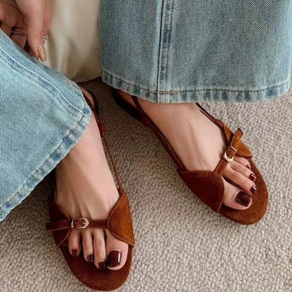 Women's summer flat round head open toe hollow strap sandals fashion lightweight non-slip sandals