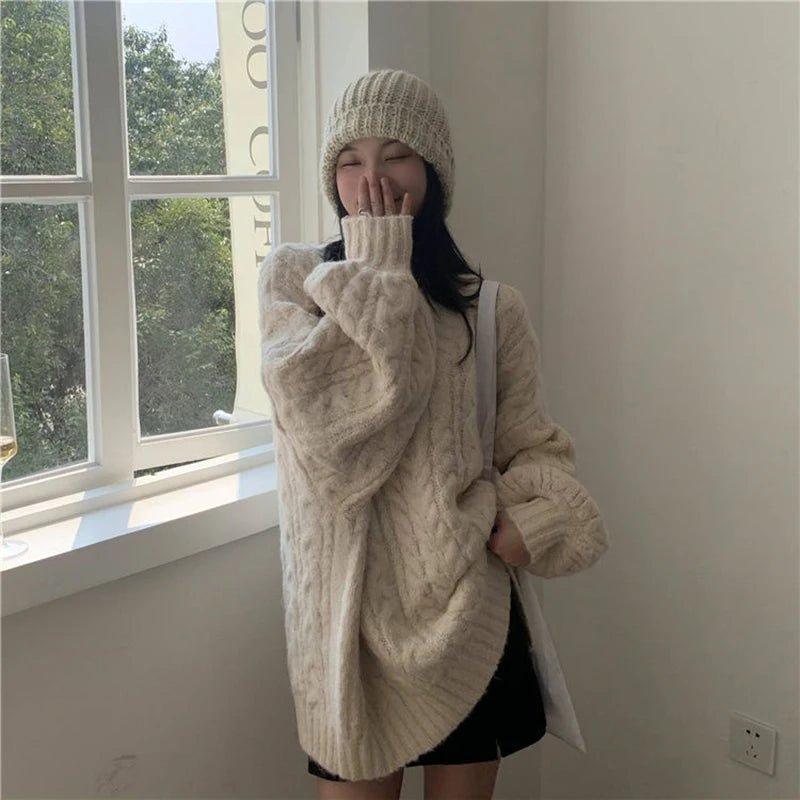 Harajuku Women Sweater Cute Oversized Knitted Pullover V Neck Sweater
