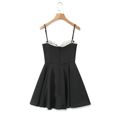 Summer Women Sexy Elegant Sling A-line Mini Dress Birthday Party Satin Dress