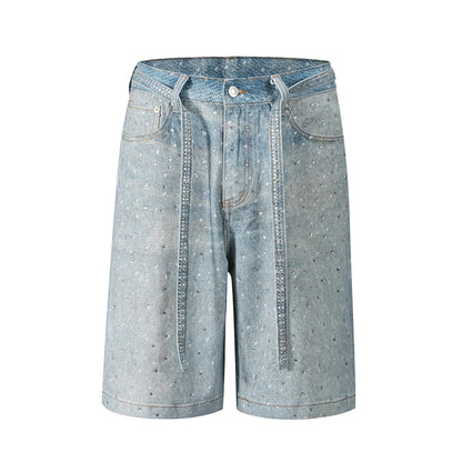 Women Denim Summer Shorts Diamonds Elasticity Denim Shorts With Belt