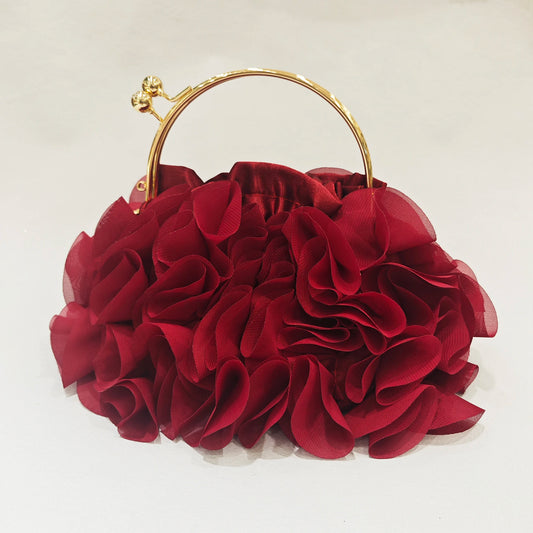 Red/White Bridal Flower Evening Clutch Bag Floral Wedding Party Purses