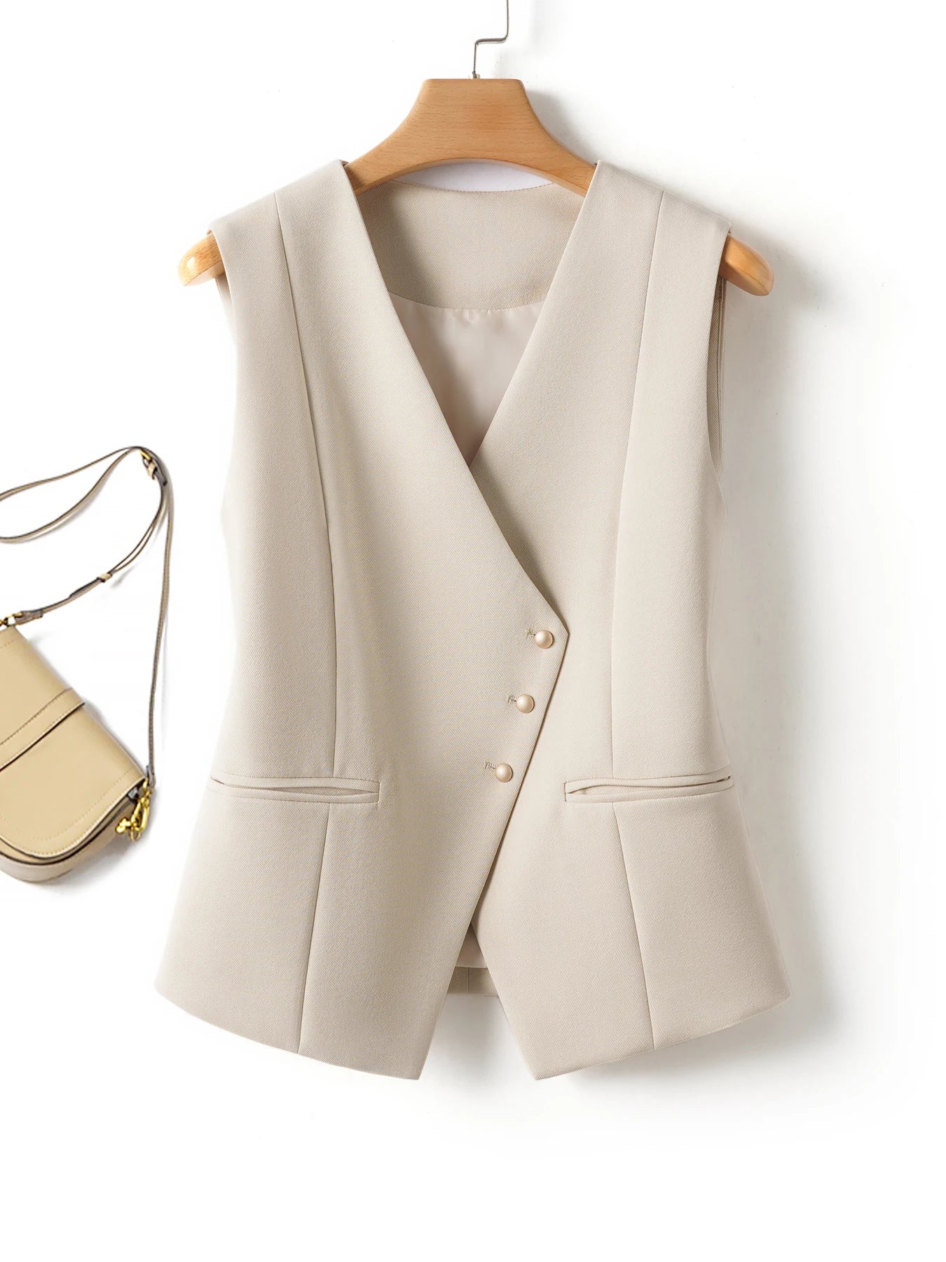 Short Vest Top Women's Diagonal Button Versatile Workplace Elegant Vest Jacket Top