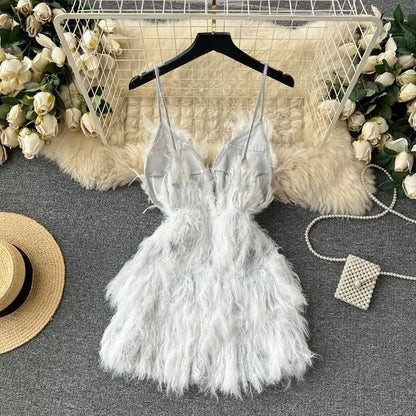 Solid Halter Women Dress All Match Off Shoulder Dresses Sexy Elegant Tassel Mini Dress