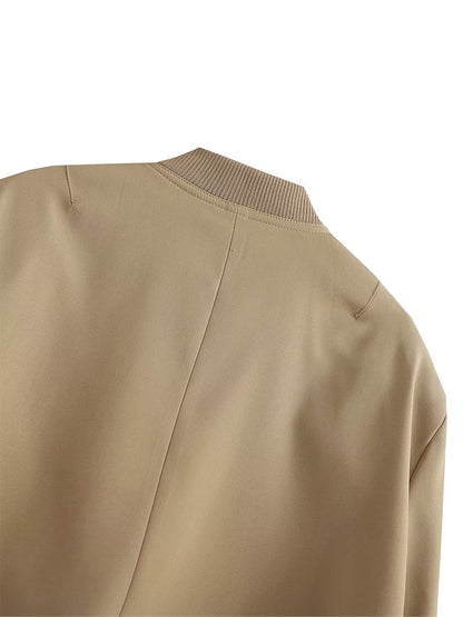 Solid Bomber Jackets Coat With Pockets V-Neck Single Breasted Long Sleeves Jacket