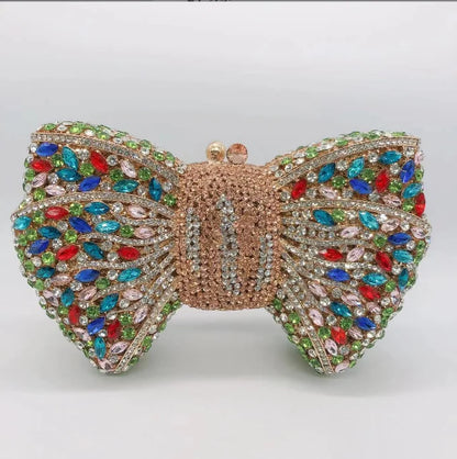 Rhinestone Green/Black Clutch Purse Bow Luxury Diamond Evening Clutches Wedding Bridal Bag