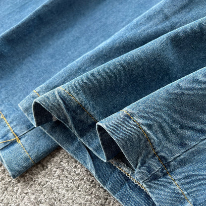 Women Denim pant sets Design Matching Color Short-sleeved T-shirt Tops + High-waisted Casual Pants