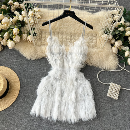 Solid Halter Women Dress All Match Off Shoulder Dresses Sexy Elegant Tassel Mini Dress