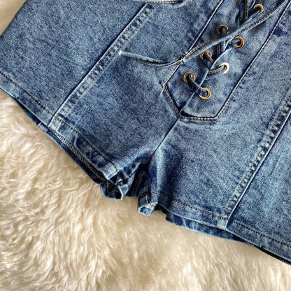 Denim Shorts Sets Shirts+Shorts Jeans 2 Pieces Sets Outfit