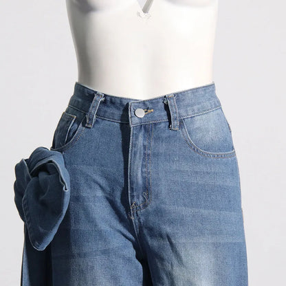 Jeans Women Bow Denim Wide Leg Floor Length Pant Y2k Mom Jeans