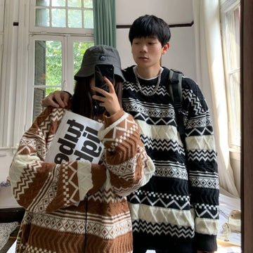 Unisex Retro Thickened Vintage Christmas Sweater Couple Matching Winter Clothes Ugly Sweater