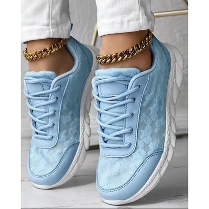 Women Star Pattern Lace-up Breathable Sneakers Daily Casual Round Toe White Sports Shoes Running Shoes