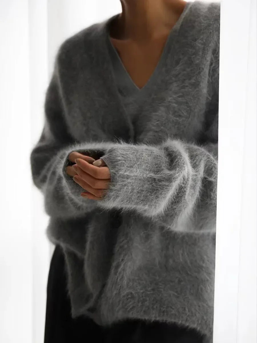 Women's Cardigans Korean Fashion V-neck Sweater Coat Long Sleeve Oversized Sweater