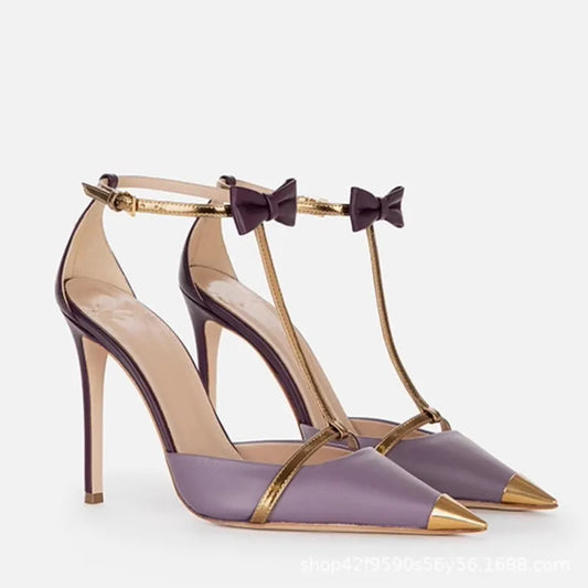 Bow French Temperament Pointed Heel Pumps Heel Sandals for Women