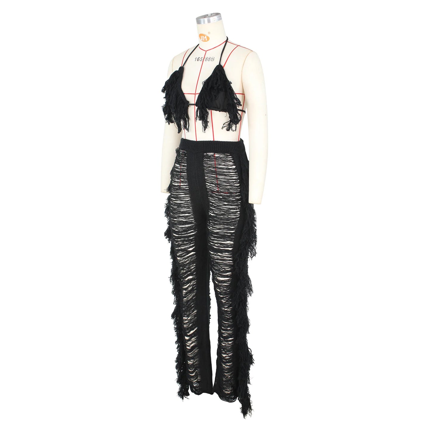 Tassel Knitted Pants Two Piece Set Resort Outfit Vacation Outfit Beach Cover Up