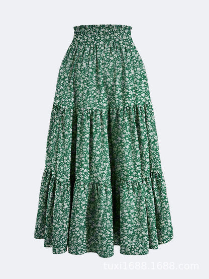 Women's Patchwork Solid Color Loose Skirt; Commuting Casual Cake Skirt; Elastic Waist Elegant Skirt