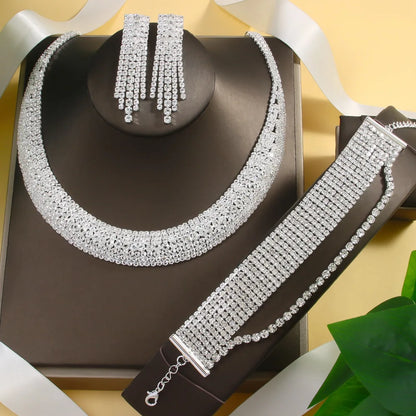 Multiple Rows Necklace Earrings and Bracelet Set for Women