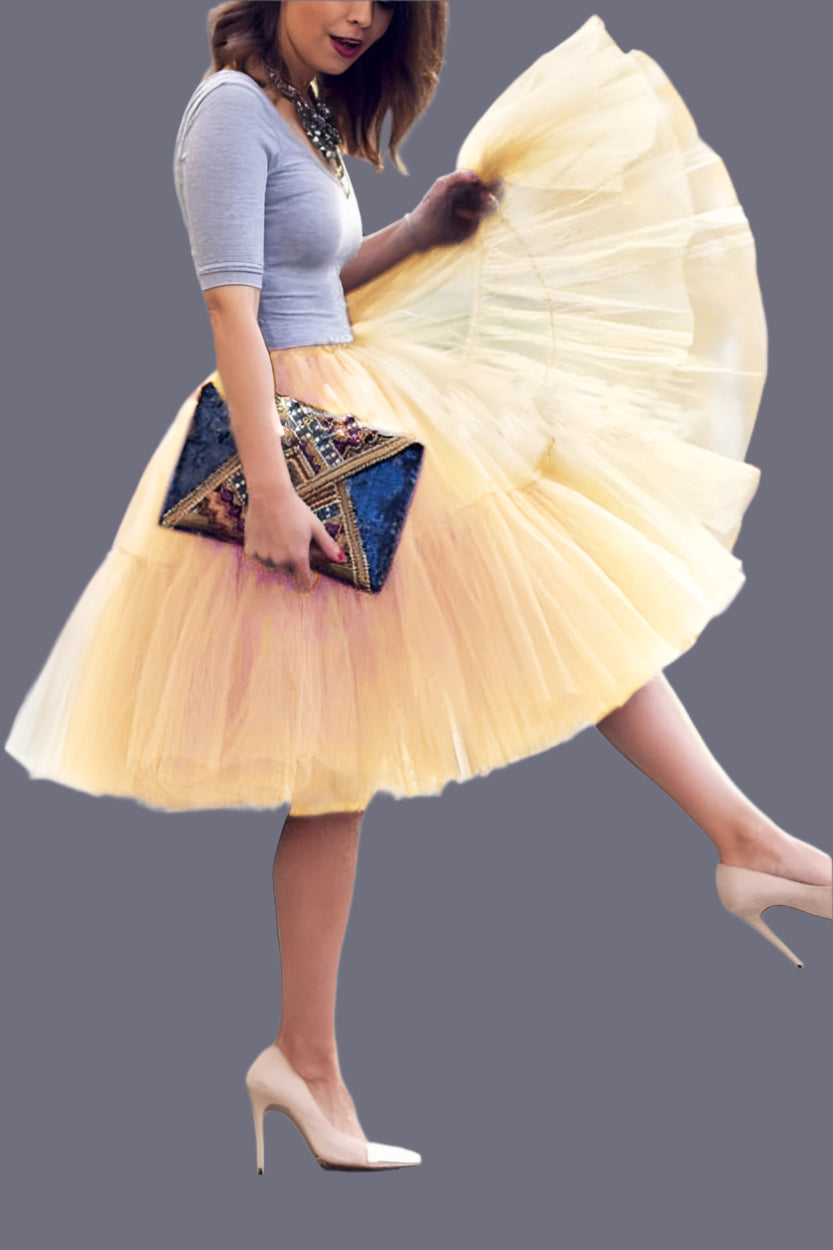 Fluffy Tulle Skirt Petticoat Adult Elastic Waist Underskirt Layers Bridal Midi Tutu Skirts Women Prom Evening
