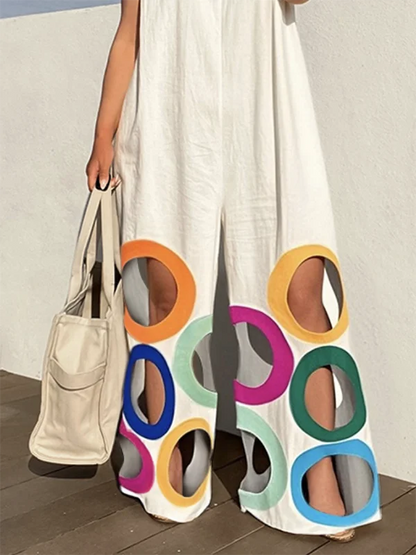 Women Fashion Rainbow Hollow Wide Leg Jumpsuits Urban Office Overalls