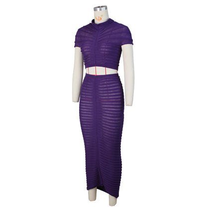 Women Knitted Set Crop Top Long Skirt Crochet Two Pieces Set Hollow Out Crocheted Beach Set Cover Ups
