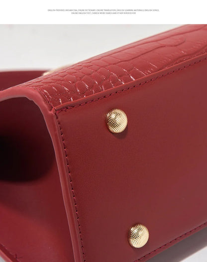 Genuine Leather Women's Bag, Red Mother's Shoulder Bag