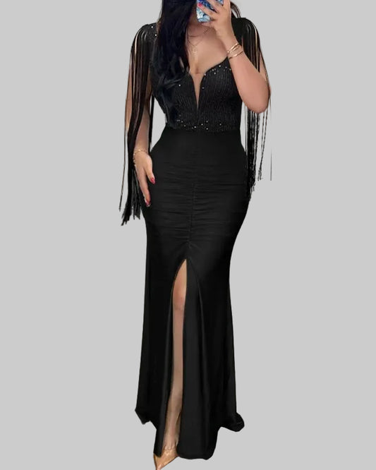 Elegant Evening Maxi Dress Women Sequin Split Maxi Dress