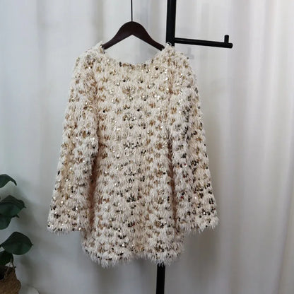 Heavy Sequined Pullover for Women Thick Warm Sweater