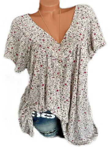 Loose Sleeveless Long Tank T-Shirt V-Neck Tops Floral Print Tees