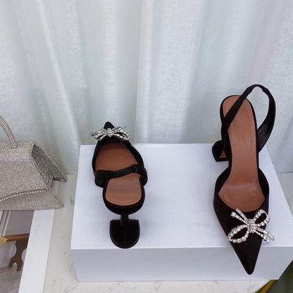 Women's High Heels Rhinestone Bow Pointy Glasses with Stilettos and Sandals Women.