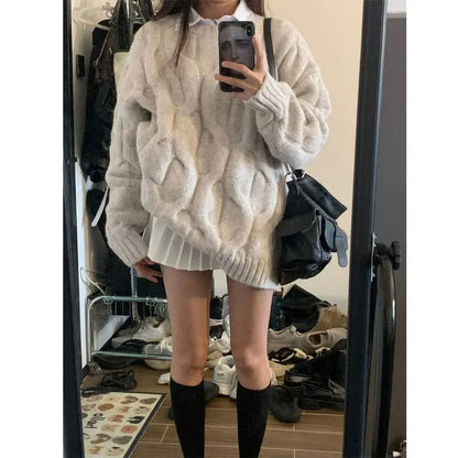 Deeptown Vintage Twist Women Sweater Harajuku Korean Knitted Pullovers