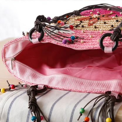 Bohemian Hand Embroidered Starfish Straw Woven Bag Beaded Handbags For Ladies