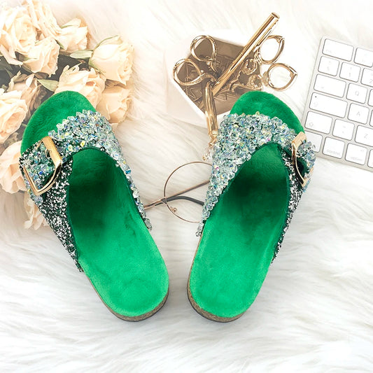 Ladies Slippers Rhinestone Bling Non-slip Sandals Summer Beach Female Slides