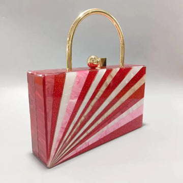 Evening Party Clutch Patchwork Purse Genuine Shoulder Chain Acrylic Handbag