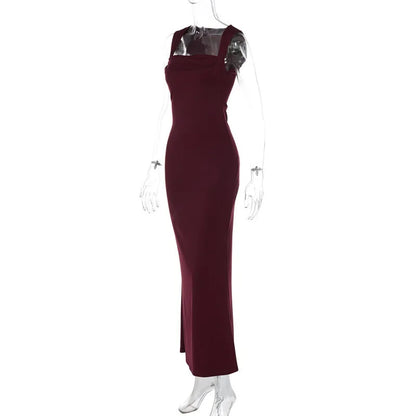 Wedding Guest Square Collar Sleeveless Sexy Maxi Dress For Women Bodycon Dress