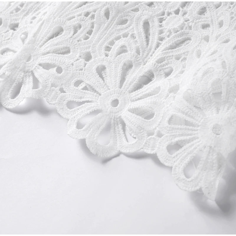 Summer Vacation See Through Crochet Top Women Set Hallow Out Flare Long Sleeve Skirts Set