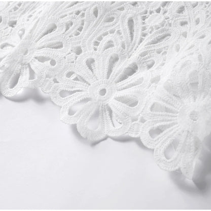 Summer Vacation See Through Crochet Top Women Set Hallow Out Flare Long Sleeve Skirts Set