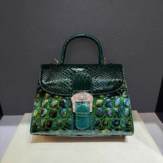 Quality Cowhide Shoulder Crossbody Bag Women's Alligator Print Handbag