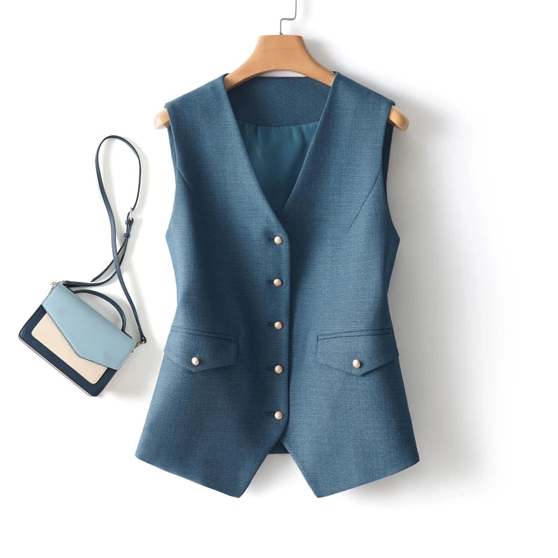Single-Breasted Vest Top Slim Thin Short Waistcoat V-Neck Tops Outwear
