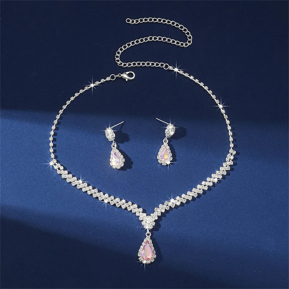 V-shaped Luxurious Necklace Inlaid Rhinestone Jewelry Sets for Women