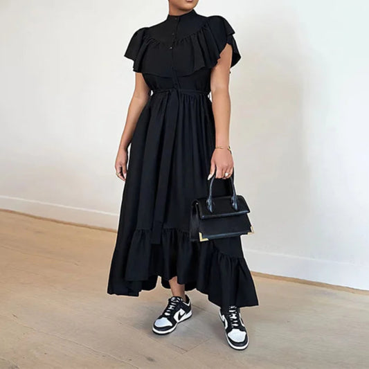 Shirt Dress Women Long Dresses A Line Elegant Maxi Y2k Round Neck Short Sleeve High Waist