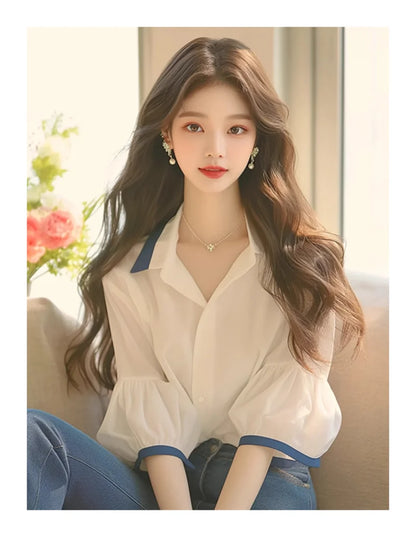 French Women's Blouses Chiffon Short Sleeve Women Tops