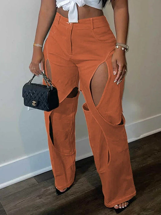 Blue Green Contrast Color Patchwork Wide Leg Trousers for Women High Waist Straight Leg Pants