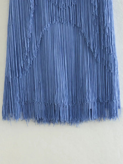 Women's Solid Color Hanging Neck Sling Backless Tassel Mini Dress