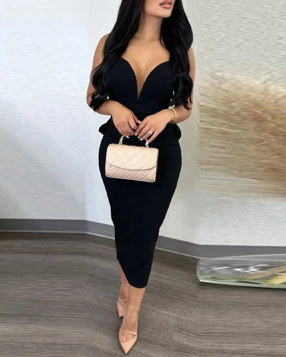 Sexy Plunging V-neck Backless Bowknot Ruffles Bodycon Midi Dresses for Women Party Night Elegant Club Celebrity Prom Dress