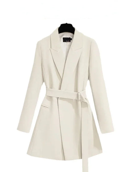 Women's Blazer Elegant Slim Fit Coats Casual Lace Up Women Mid Length Blazers
