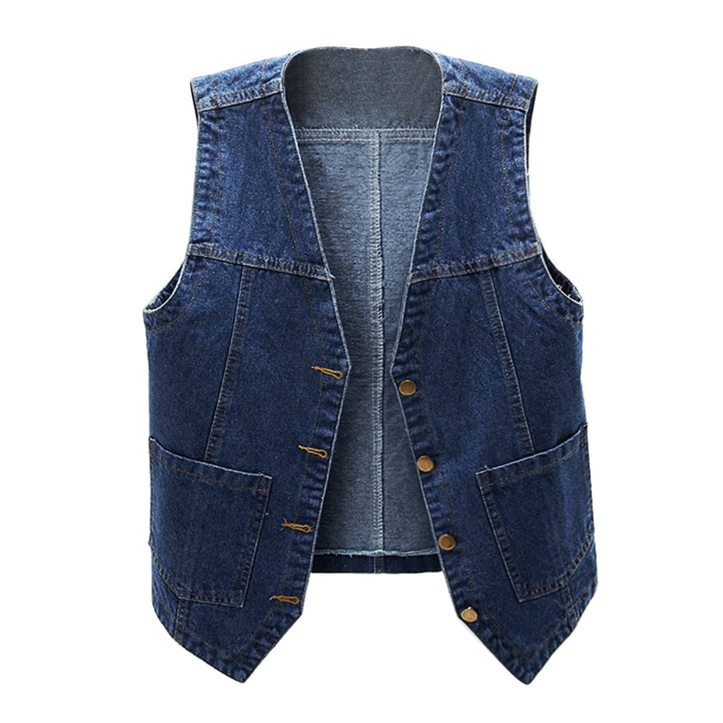 Woman Sleeveless Denim Vest V Neck Button Down Jacket V Neck Button Loose Ladies Vest