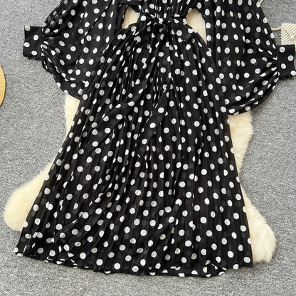 Women Elegant Long Flare Sleeves Vintage Bow neck Bow Loose Midi Dress